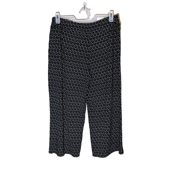 J. Jill Wearever Pleated Cropped Flowy Pull On Pants Sz L Black White Pockets - Picture 2 of 4